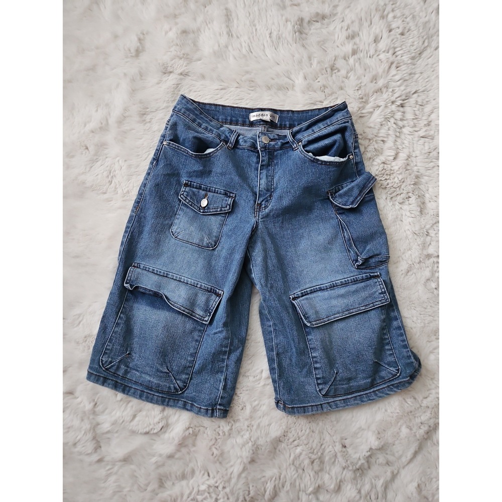 Madden Girl High Rise Denim Cargo Shorts‎ 5 Y2K Gorpcore Skate Jorts